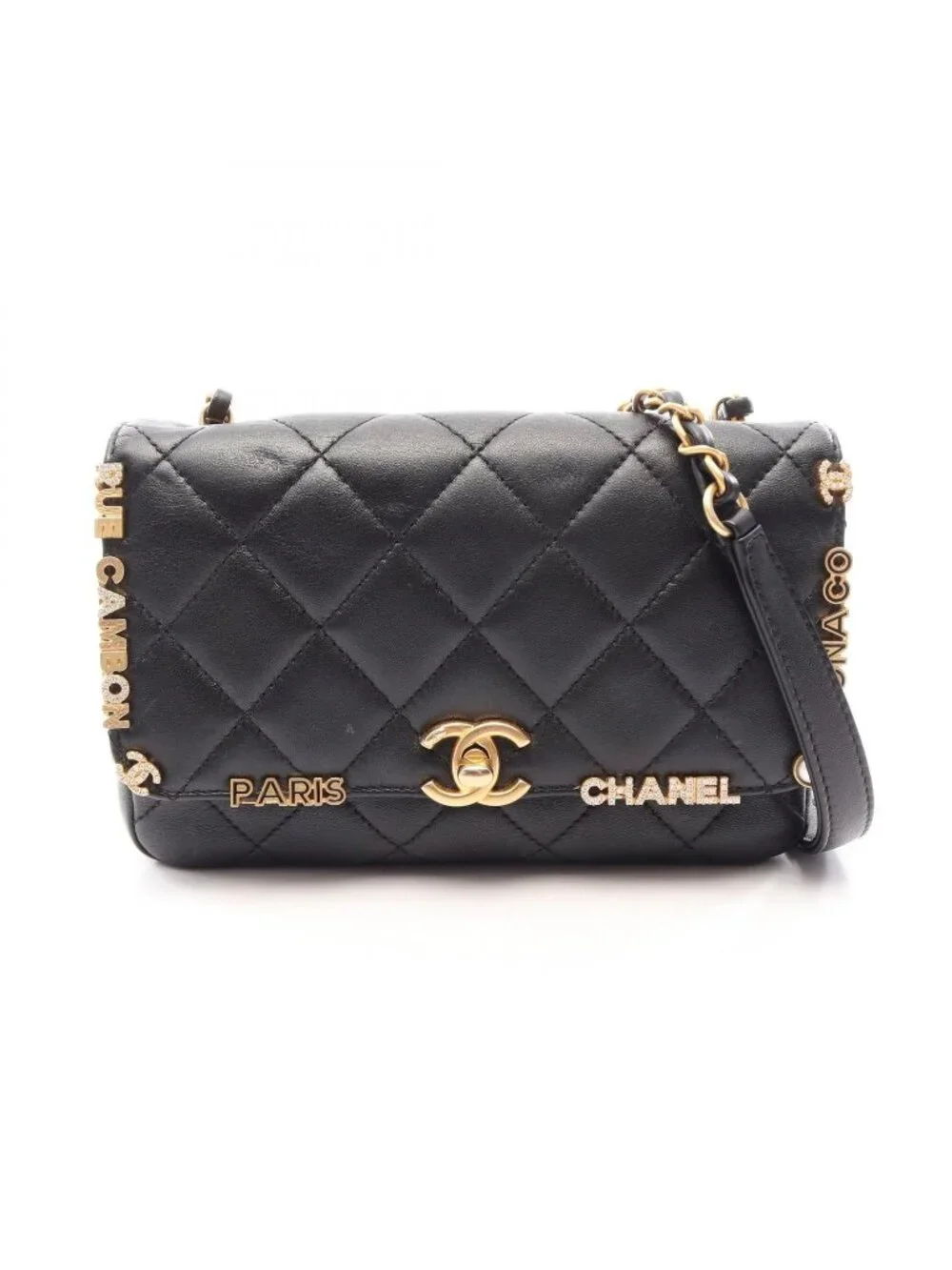 Chanel Shoulder Bag Mini Flap Quilted Black Leather